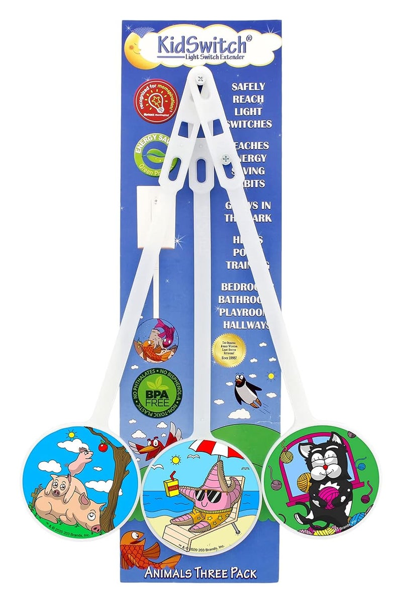 Kidswitch Kids Light Switch Extender (3 Pack, Land & Sea Animal Theme) - Glow in The Dark Toddler Light Switch - Quick Install, Easy Grab Extension, Award Winning - Image 1